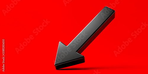 Minimalist black arrow pointing downwards against a vivid red background
