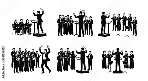 Choir Silhouette Collection Black Vector Illustration On White Background