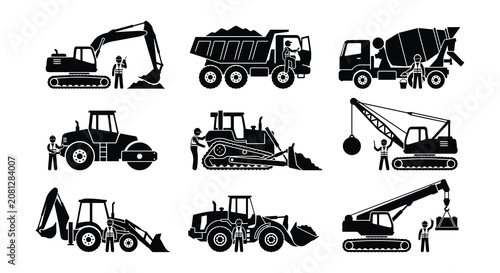 Photos Construction Equipment Silhouettes Flat Vector Illustration On White Background