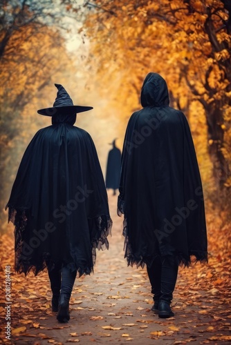 people in scary costumes, pumpkin, skeletons, night,holiday, halloween, free space for text