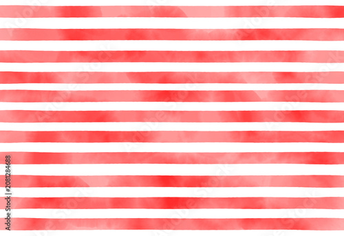 コーラルレッド 横型水彩ボーダー 背景透過PNG / Coral Red Horizontal Watercolor Border Isolated PNG