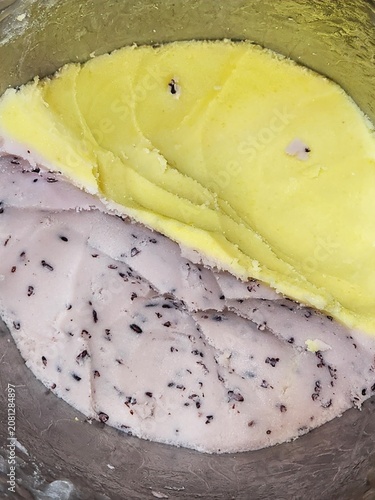 Artisan gelato with durian and black sticky rice flavors