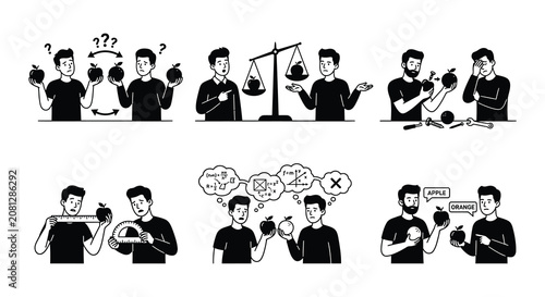 Canvastavla Vector illustration of people contemplating apples decision making and choices