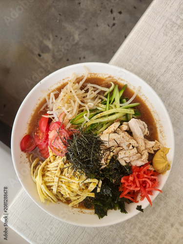 Colorful fresh Japanese-style cold ramen