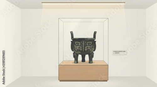 Chinese Bronze Ding Vessel Exhibit
