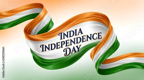 Clean horizontal banner template featuring a flowing wavy Indian tricolor ribbon with central typography.