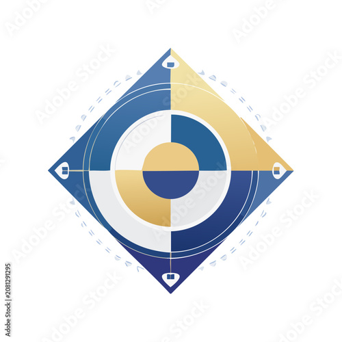 Flat design compass rose with blue and gold colors