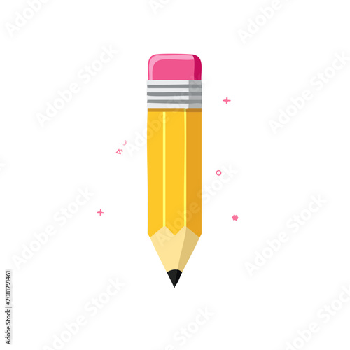 Flat illustration of a yellow pencil with pink eraser