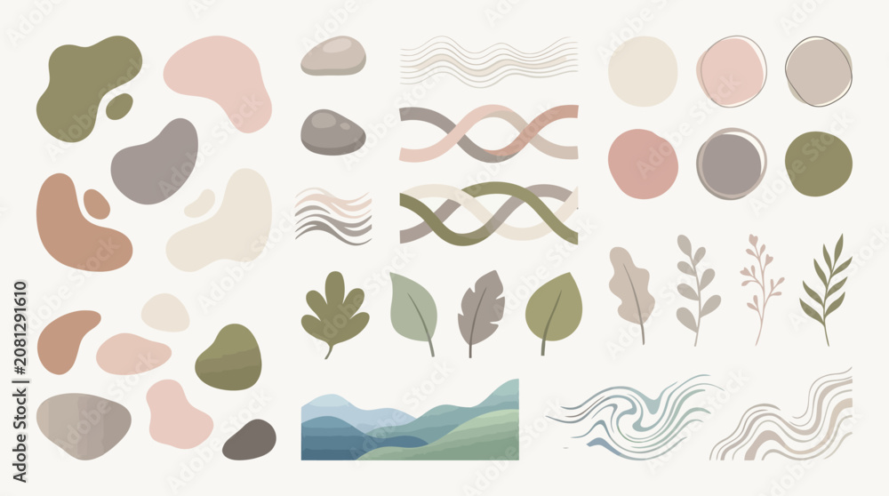Fototapeta premium Modern Organic Shapes and Botanical Elements Collection for Aesthetic Graphic Design Projects and Minimalist Branding
