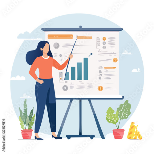 Woman presenting data on a whiteboard