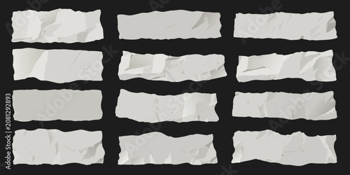 Photos fifteen small rectangular pieces of crumpled paper on black background papers wr