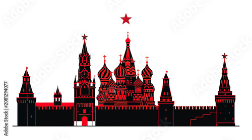 Photography Red Square Moscow Silhouette with St Basil's Cathedral and Kremlin Towers