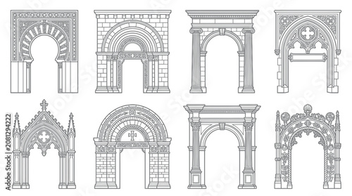 Bild auf Leinwand Collection of Architectural Arches: Gothic, Romanesque, Moorish Styles