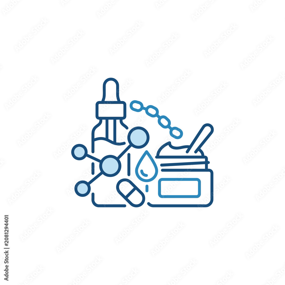 Fototapeta premium Combined skincare and medical science laboratory icons.