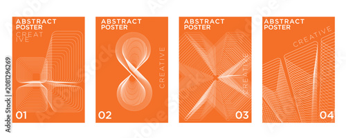 фотографія Orange Abstract Line Art Poster Set with Dynamic Geometric Shapes