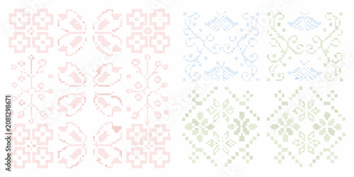 Obraz na plátně cross stitch embroidery patterns pixelated vintage style ornament design textile