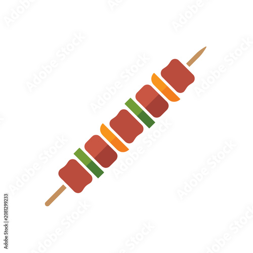 A delicious grilled meat skewer with fresh vegetables on stick