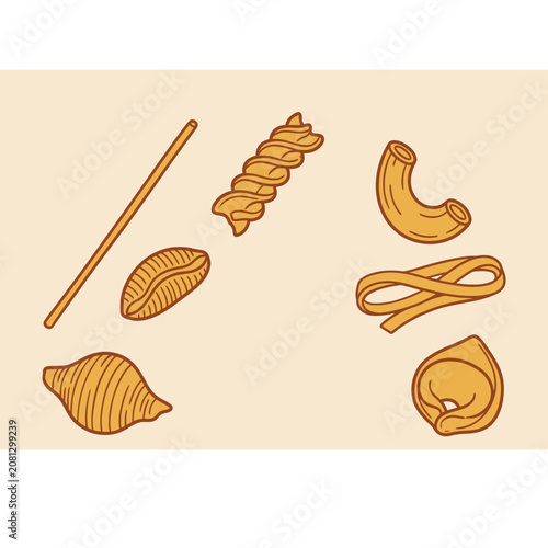 A collection of various types of raw Italian pasta shapes