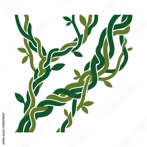 Green intertwined vines grow in a decorative organic pattern design