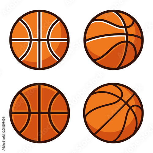 Vector illustration of four orange basketballs in a grid