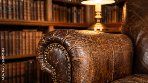 Brown Leather Armchair Closeup.