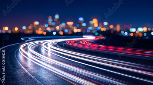 Konstfotografi Cityscape at Night with Light Trails on Highway