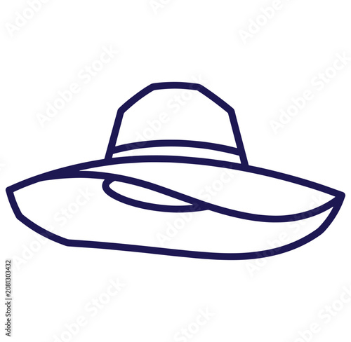 Simple line drawing of a wide brimmed hat  sombrero  isolated
