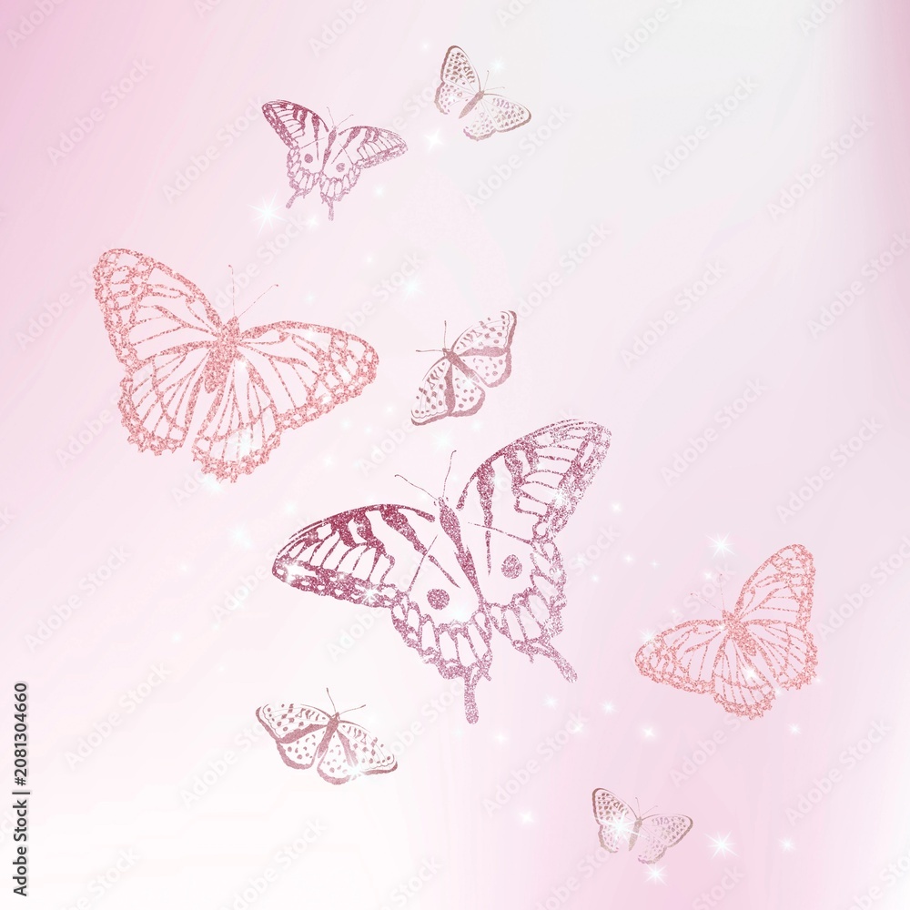 Fototapeta premium Feminine pink butterfly illustration background