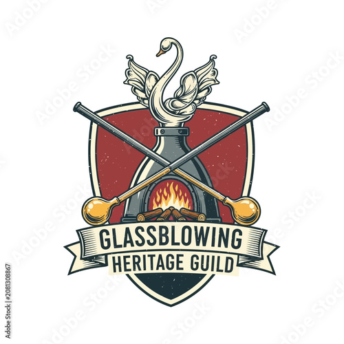 Canvas Print Glassblowing Heritage Guild logo with tools and furnace.