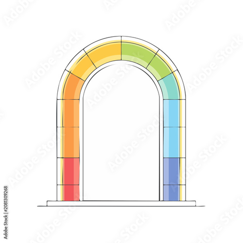 Hand drawn colorful rainbow archway portal isolated on white