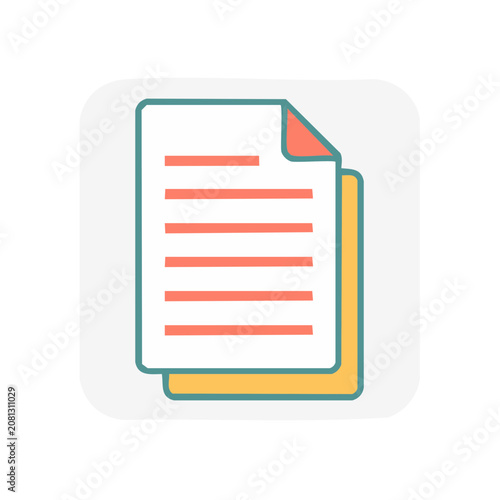 Document icon with text lines and stacked pages illustration