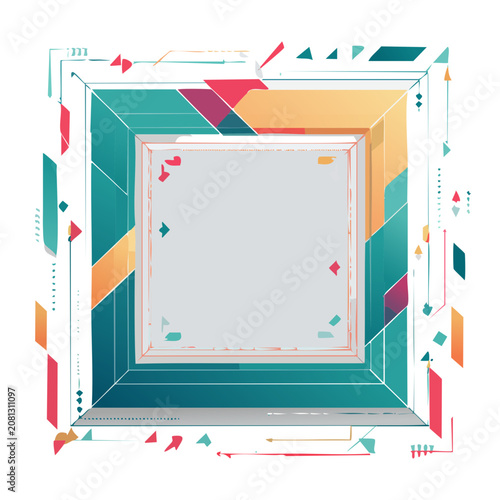 Abstract Geometric Frame with Colorful Shapes and Arrows