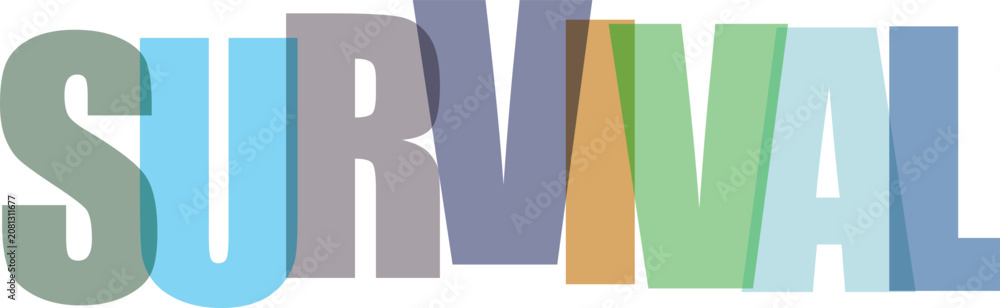 Naklejka premium Survival Colorful Overlapping Text Isolated on White Background Symbolizing Resilience and Hope