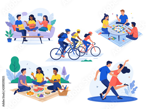 Konstfotografi People Engaging in Various Leisure Activities and Social Hobbies Vector Set