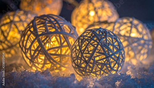 Glowing String Lights in Snow - A Festive Winter Scene.