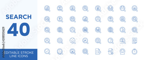 Cuadro en lienzo search icons set magnifying glass ui line icons editable stroke set