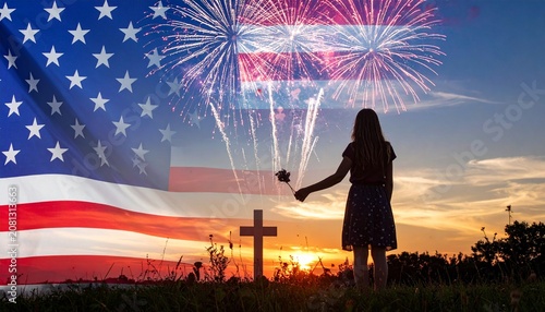 Memorial Day tribute - Woman honors fallen hero with rose.
