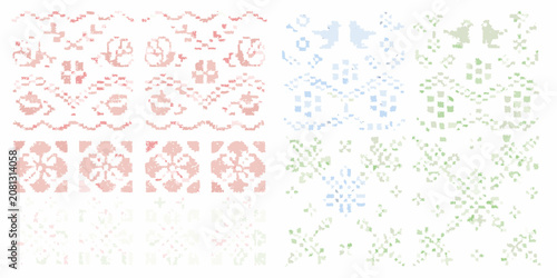 Obraz na plátně pixelated cross stitch embroidery patterns on white background vintage stitching