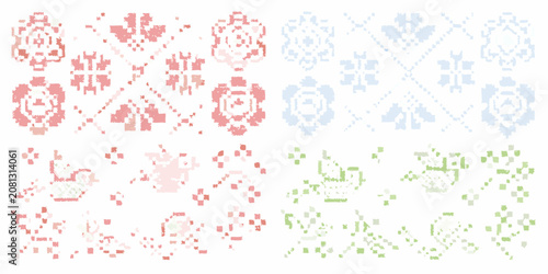 Tableau sur toile pixelated cross stitch embroidery pattern on white background vintage design orn