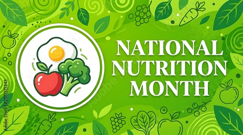 National nutrition month campaign illustration with healthy food, nutrition