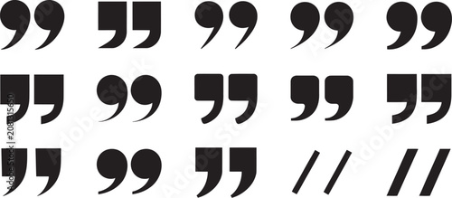 Photos Quote mark speech icons, quotation and dialogue symbols, chat bubble punctuation graphics, text citation marks, communication design elements, and versatile vector illustration set