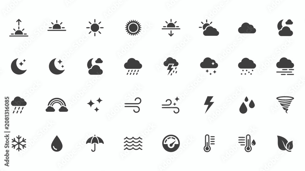 Obraz premium Weather forecast glyph icon set