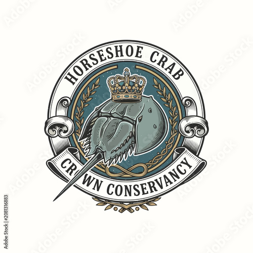 фотографія Horseshoe crab crown conservancy circular marine life badge.