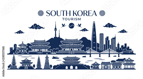 South Korea Tourism Skyline: Traditional Palaces and Modern Cityscape
