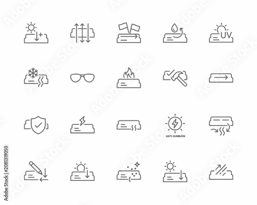 Foto Material properties and fabric protection line icon set