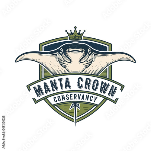 фотографія Manta crown conservancy marine life vintage logo.