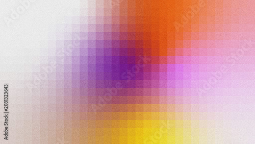 Foto Textured noisy grid abstract backdrop with smooth multi-color gradient shifts of white, violet, orange, blush pink, and golden yellow