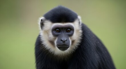 Closeup of a monkeys face outdoors.