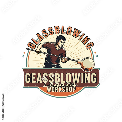 Photography Retro glassblowing workshop logo with artisan craftsman.