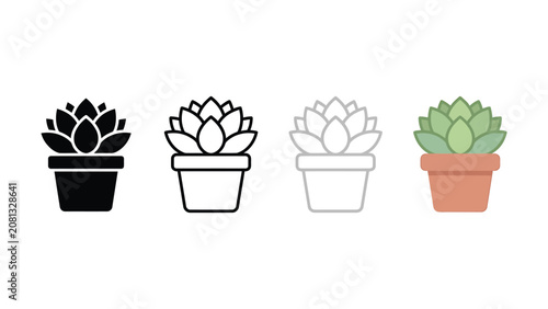Obraz na płótnie Collection of four succulent plant icons in different styles including solid fil